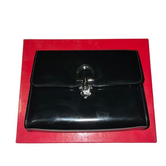 Salvatore Ferragamo Gancini Patent leather Black Mini Clutch Bag W/Box - Picture 14 of 15
